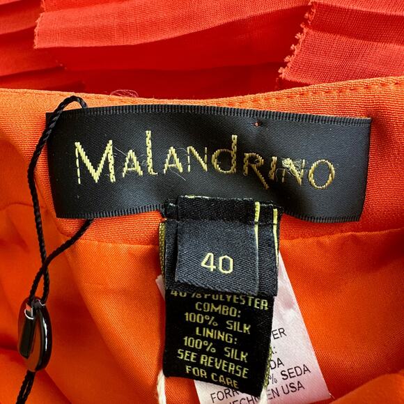 Malandrino Black Label NWT USA Made Orange Pleated Sheer Cocktail Dress 40 sz 8 - Picture 13 of 16